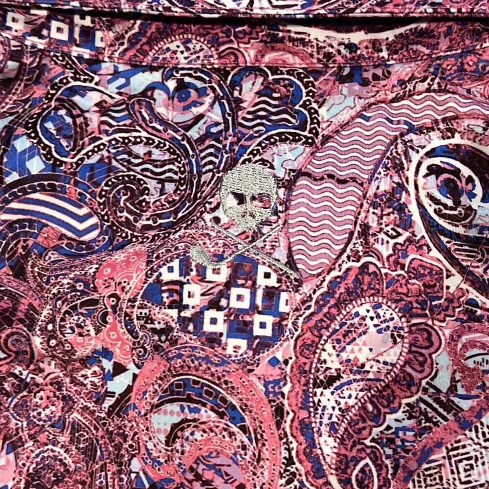 Robert Graham Polo Shirt Mens Medium Pink Paisley Vibrant Colorful Golf Summer - Picture 8 of 9
